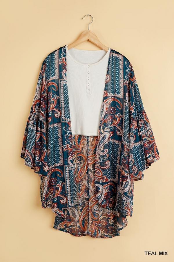 Everything Nice- womens teal and rust kimono - Esme and Elodie