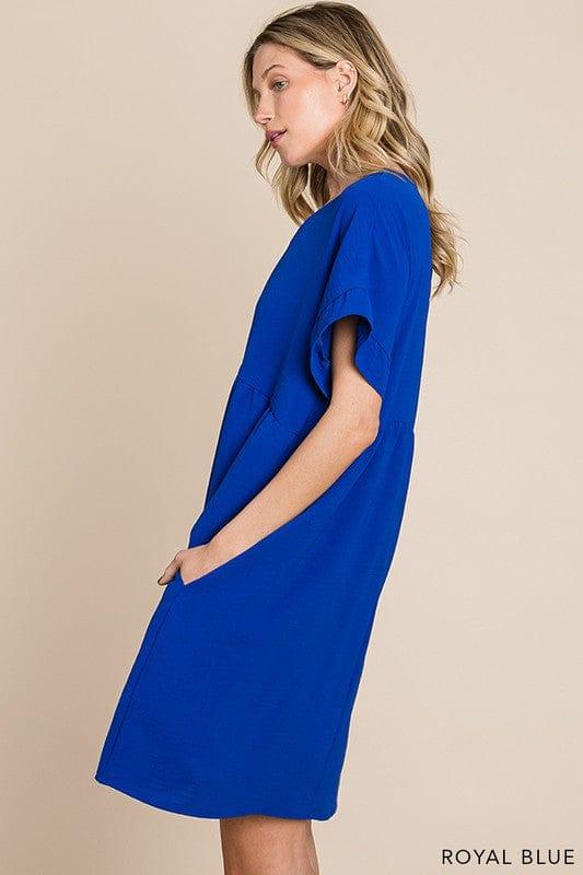 Fantasy- vneck ruffle short sleeve solid dress - Esme and Elodie