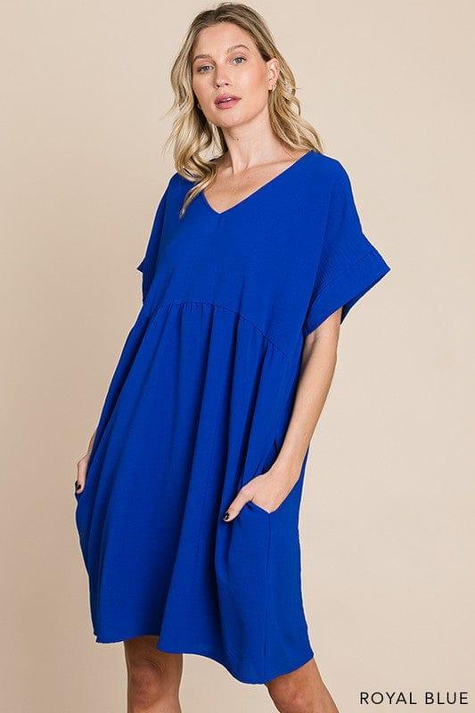 Fantasy- vneck ruffle short sleeve solid dress - Esme and Elodie