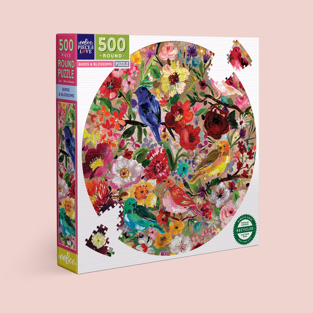 eeBoo - Birds and Blossoms 500 Piece Round Puzzle