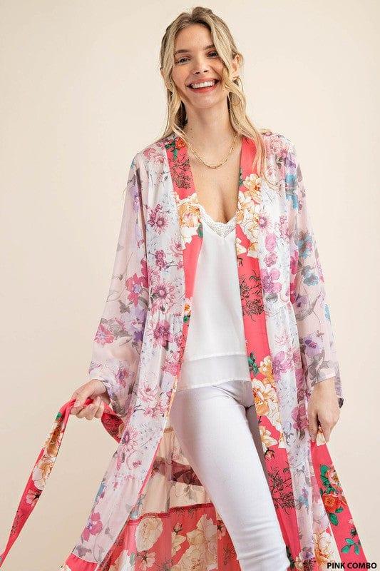Floral Field- womens floral kimono swimsuit cover with tie - Esme and Elodie