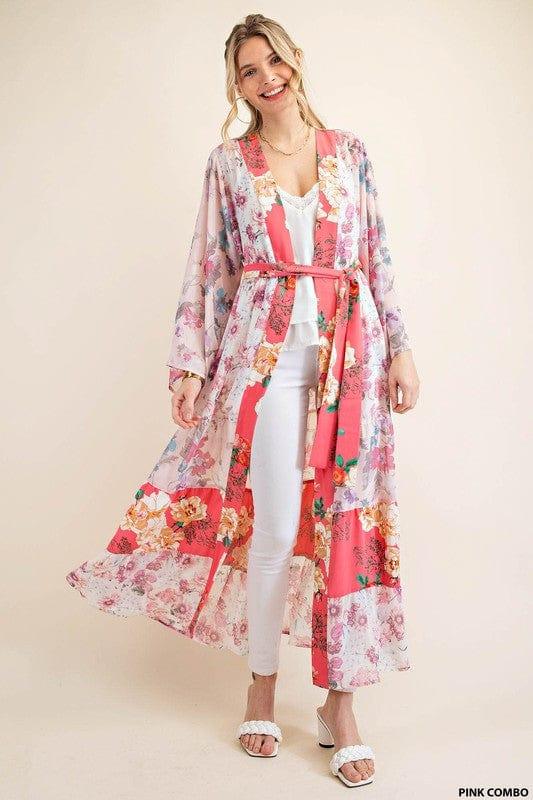 Floral Field- womens floral kimono swimsuit cover with tie - Esme and Elodie