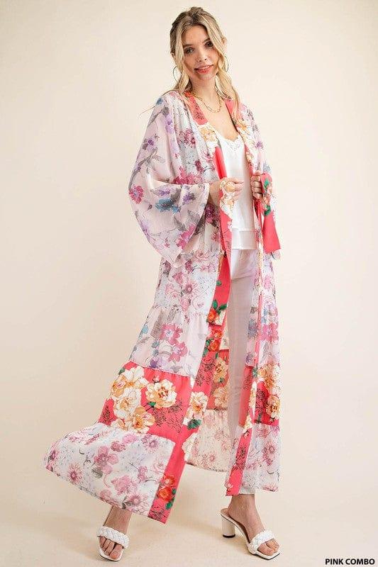 Floral Field- womens floral kimono swimsuit cover with tie - Esme and Elodie