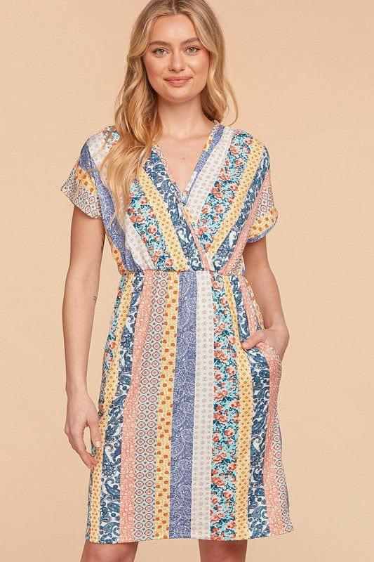 Floral Paisley- vertical striped patchwork dress with pockets - Esme and Elodie
