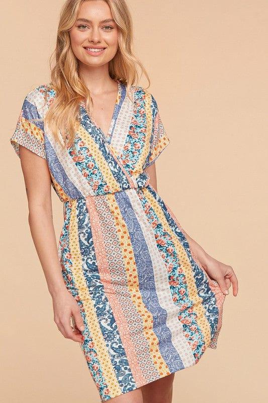 Floral Paisley- vertical striped patchwork dress with pockets - Esme and Elodie