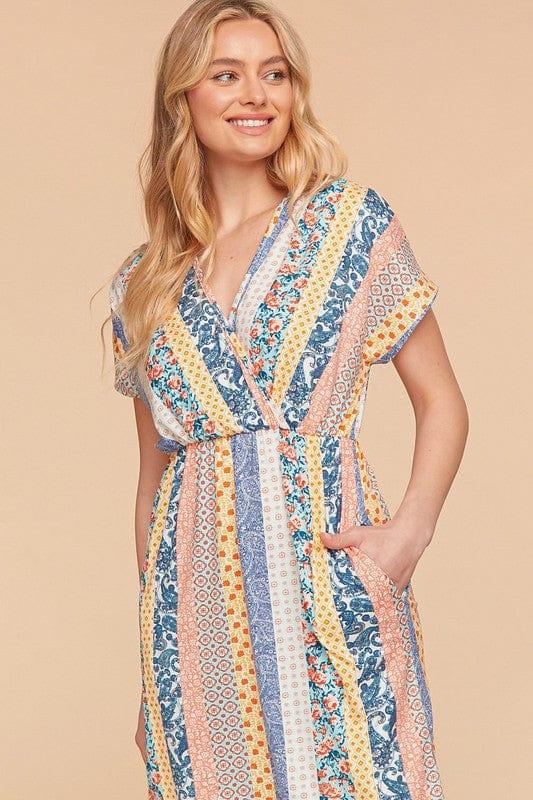 Floral Paisley- vertical striped patchwork dress with pockets - Esme and Elodie