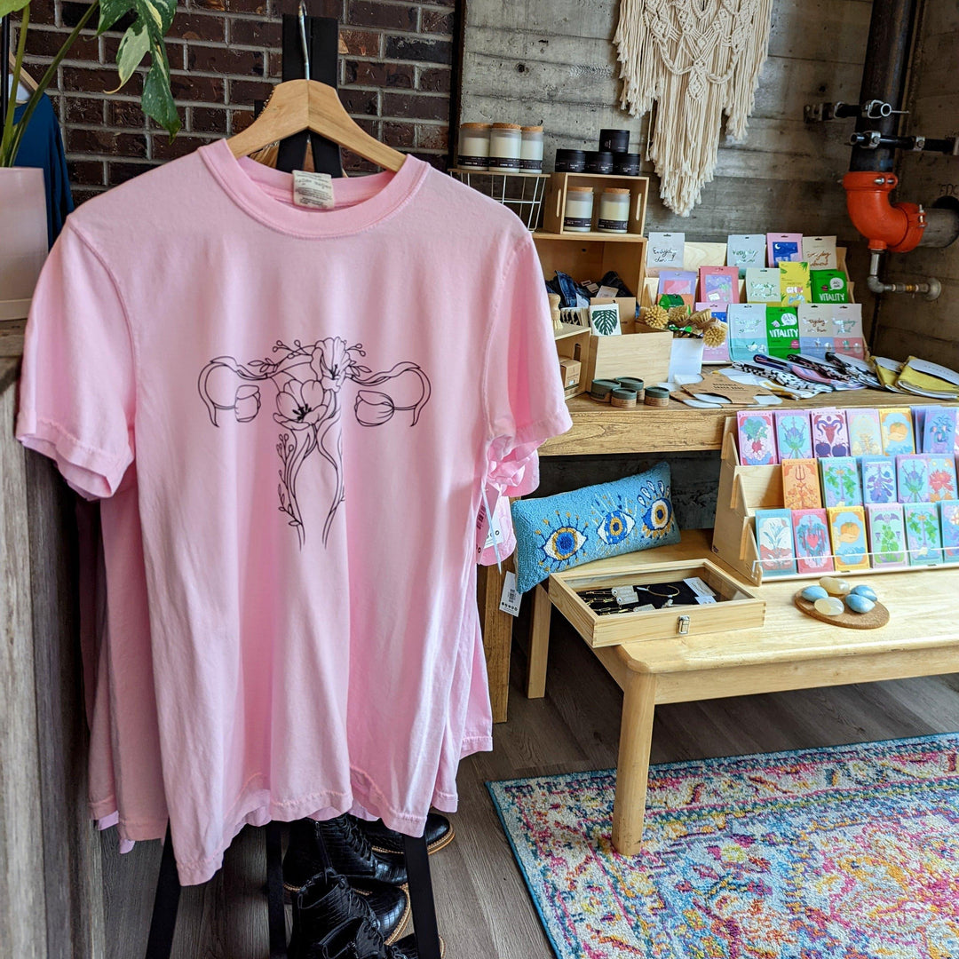 Women's Floral Uterus Tshirt- Comfort colors Blossom Pink - Esme and Elodie