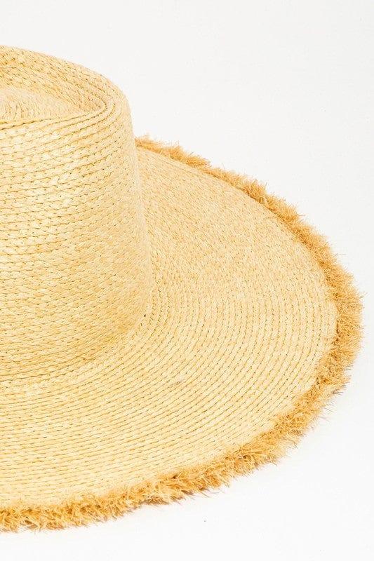 Frayed hem straw hat with adjustable band for large heads - Esme and Elodie