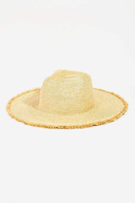 Frayed hem straw hat with adjustable band for large heads - Esme and Elodie