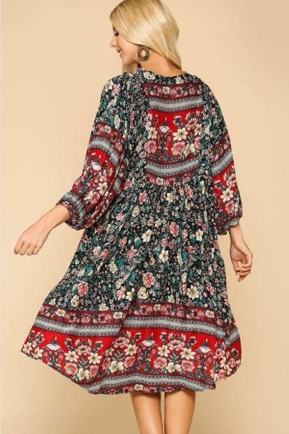 Free Spirit- women's rad and black multi colored floral midi dress - Esme and Elodie