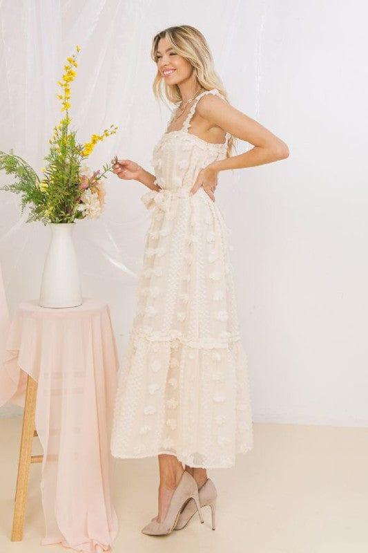 French Vanilla- textured woven midi dress - Esme and Elodie