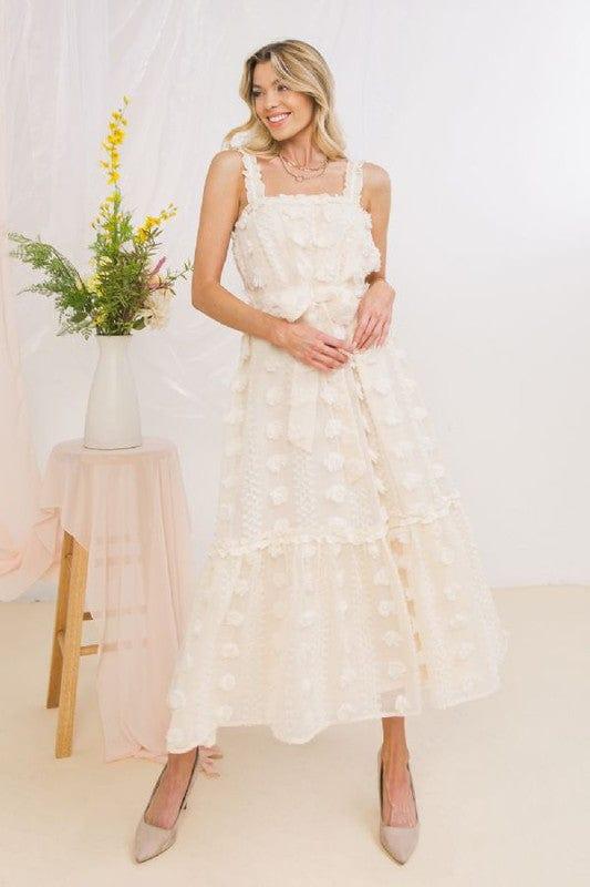French Vanilla- textured woven midi dress - Esme and Elodie