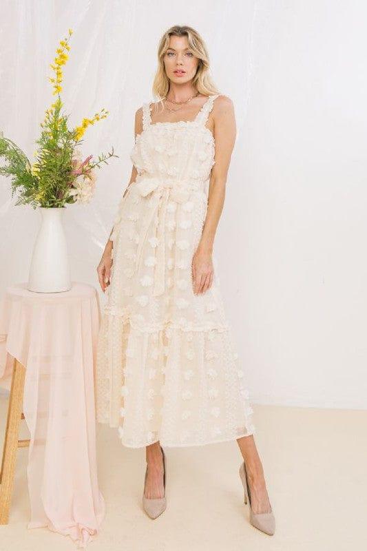 French Vanilla- textured woven midi dress - Esme and Elodie