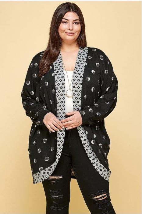 Full Moon- plus size polka dot cardigan with pockets - Esme and Elodie