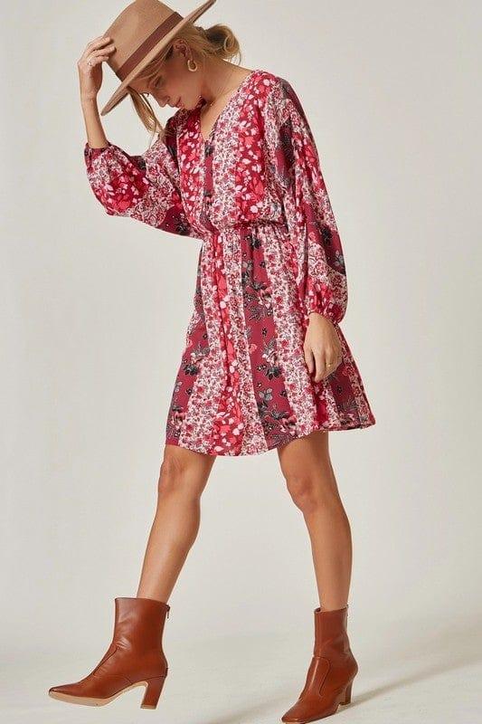 Galentine- womens and plus printed bohemian elastic waistline dress - Esme and Elodie