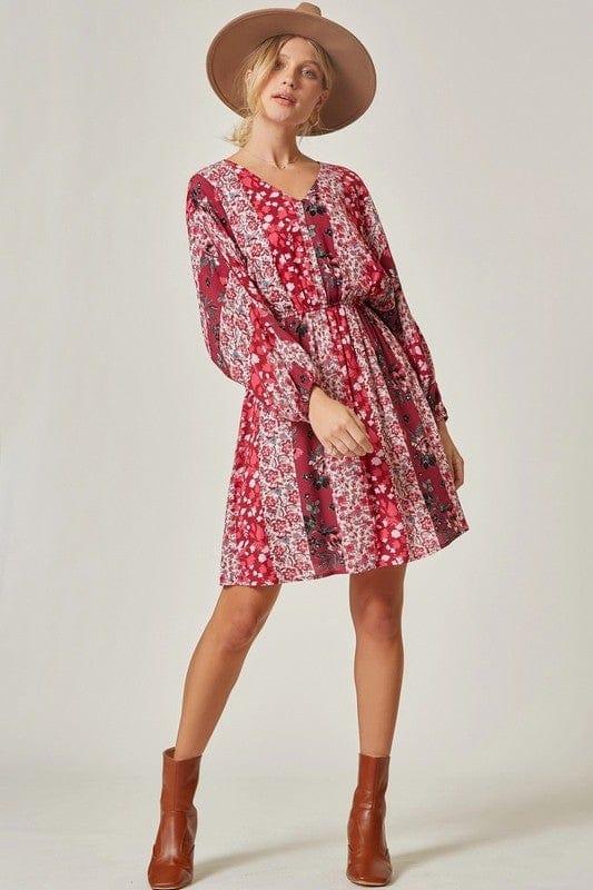 Galentine- womens and plus printed bohemian elastic waistline dress - Esme and Elodie