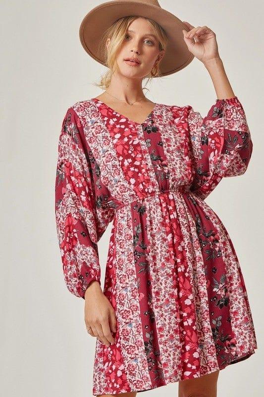 Galentine- womens and plus printed bohemian elastic waistline dress - Esme and Elodie