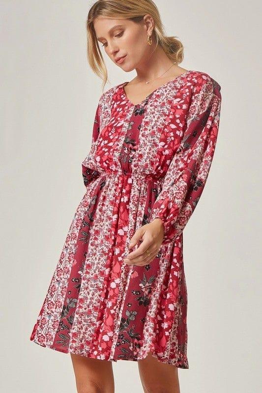 Galentine- womens and plus printed bohemian elastic waistline dress - Esme and Elodie