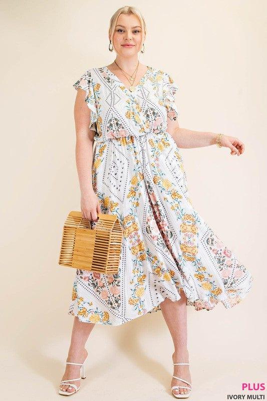 GEOMETRIC FLORAL PLUS SIZE DRESS - Esme and Elodie