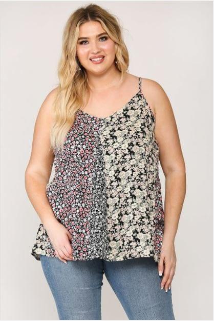 Gia- plus size floral print mixed raw edge detail cami - Esme and Elodie