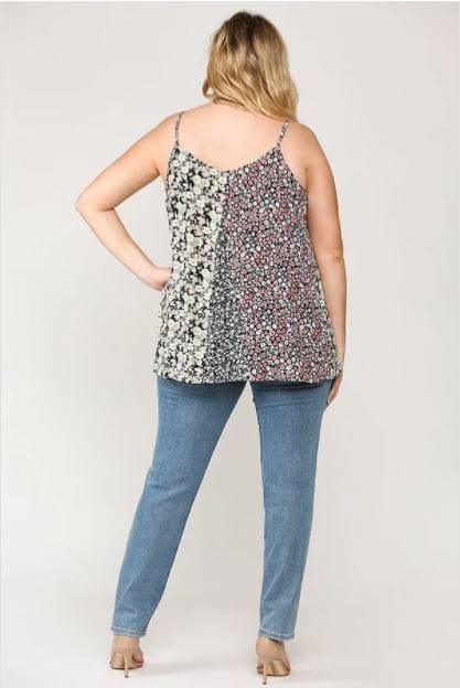 Gia- plus size floral print mixed raw edge detail cami - Esme and Elodie