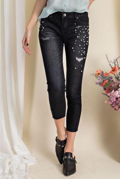 GIrl with the Pearl Pants- women's black and pearl denim pants - Esme and Elodie