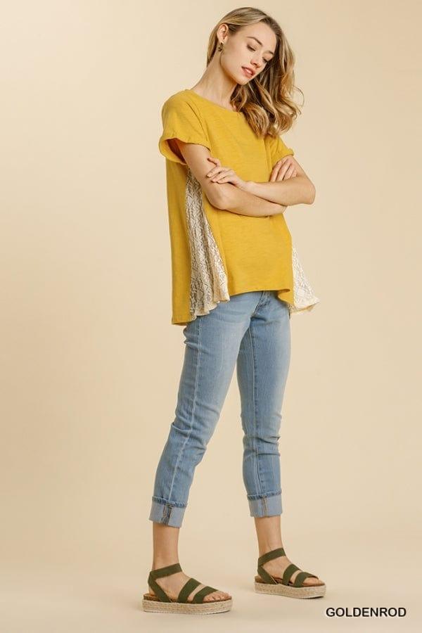 Women's Goldenrod- lace detail round neck top - Esme and Elodie