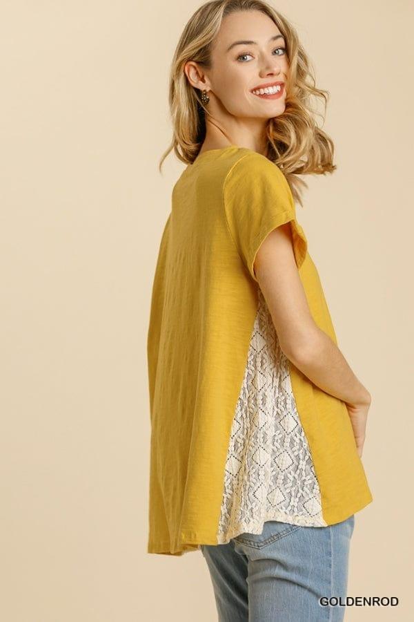 Women's Goldenrod- lace detail round neck top - Esme and Elodie