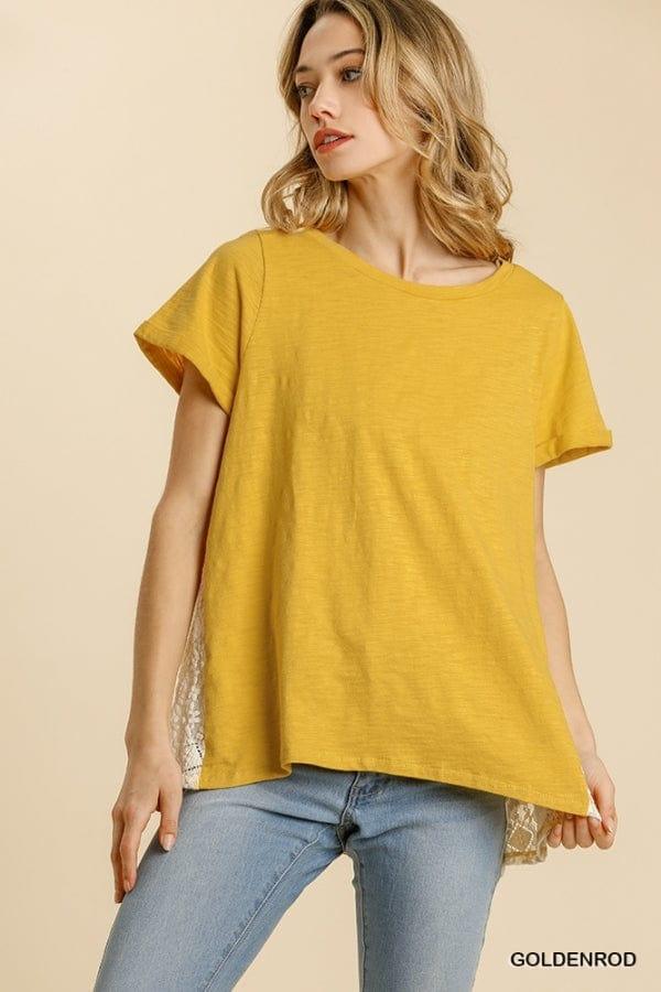 Women's Goldenrod- lace detail round neck top - Esme and Elodie