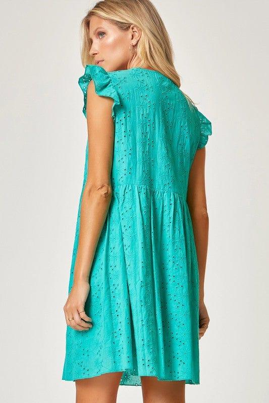 Grace- womens aquar ruffle sleeve v-neck eyelet dress - Esme and Elodie