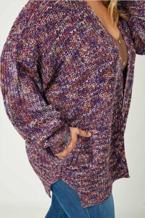 Grape Soda- plus size chunky knit marbled purple cardigan - Esme and Elodie