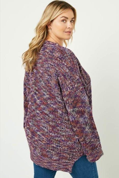Grape Soda- plus size chunky knit marbled purple cardigan - Esme and Elodie