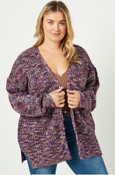 Grape Soda- plus size chunky knit marbled purple cardigan - Esme and Elodie