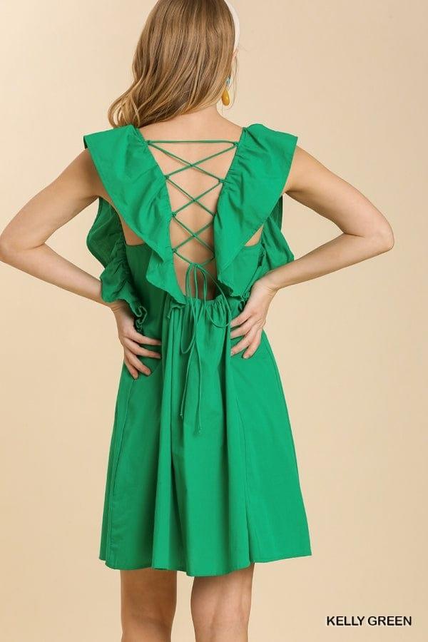 Greener Pastures- womens v-neck poplin sleeveless back strap dress - Esme and Elodie