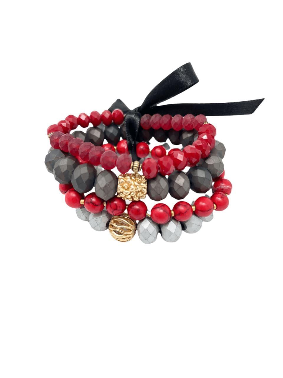 Grey + Red Stone Bracelet Set - Esme and Elodie