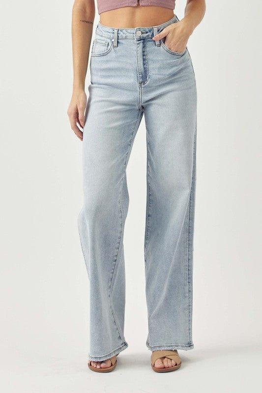 High Wise wide leg jeans in light was - Esme and Elodie