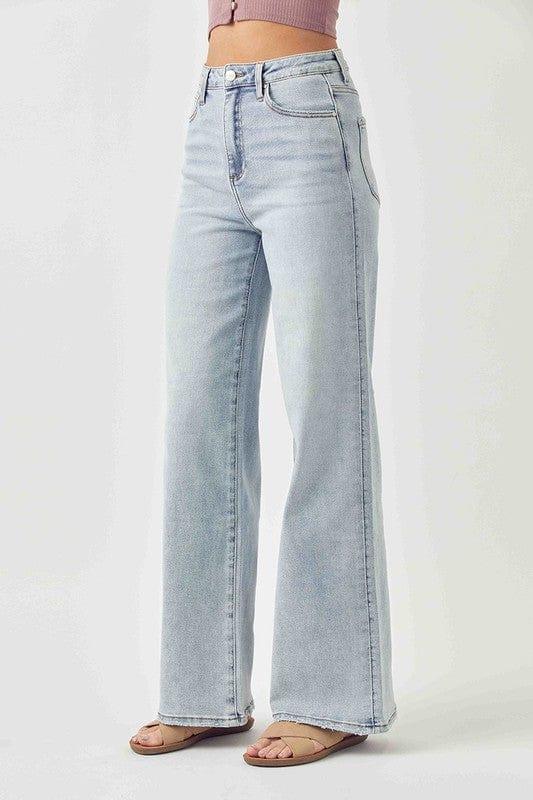 High Wise wide leg jeans in light was - Esme and Elodie