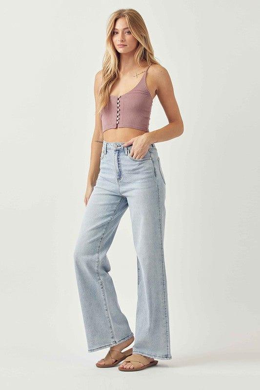 High Wise wide leg jeans in light was - Esme and Elodie
