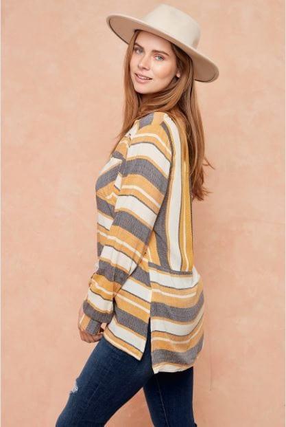 Home Sweet Home- mustard striped long sleeve top - Esme and Elodie