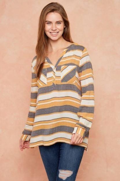 Home Sweet Home- mustard striped long sleeve top - Esme and Elodie