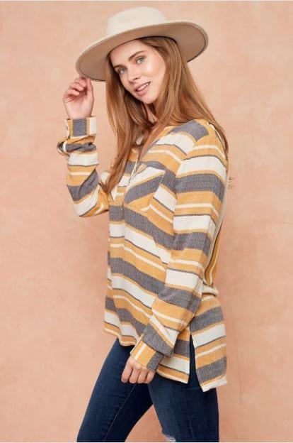 Home Sweet Home- mustard striped long sleeve top - Esme and Elodie