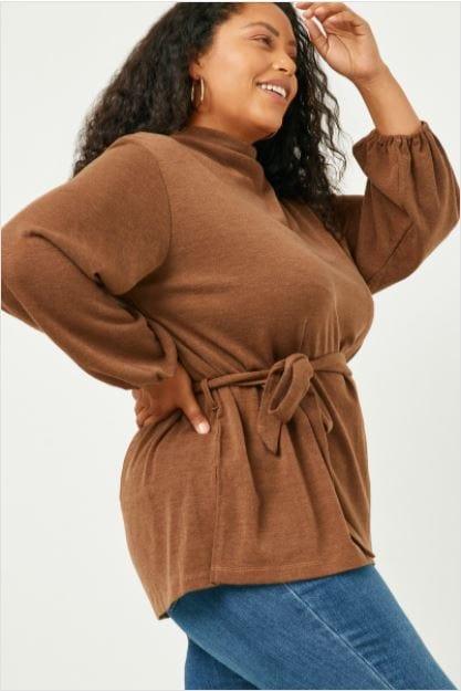 Hot Cocoa- plus size mocha tie waist top - Esme and Elodie