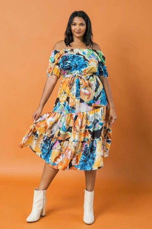 Hypnotize- printed woven midi dress smocked cuff - Esme and Elodie