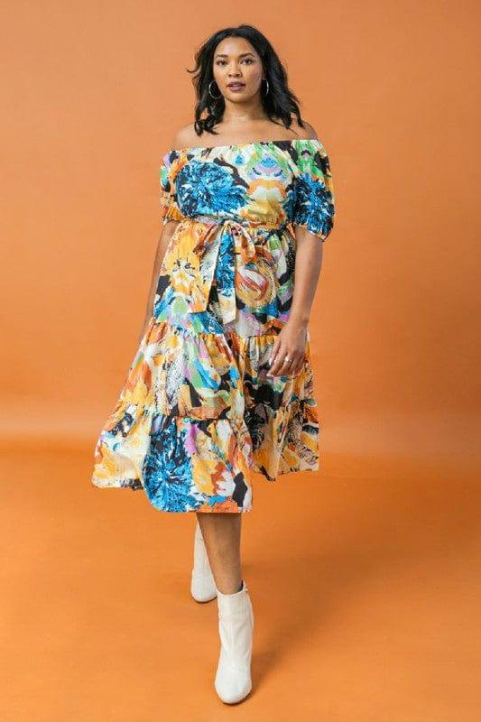 Hypnotize- printed woven midi dress smocked cuff - Esme and Elodie