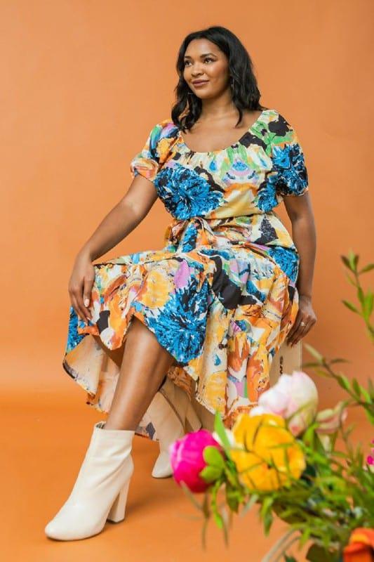 Hypnotize- printed woven midi dress smocked cuff - Esme and Elodie