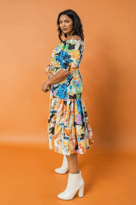 Hypnotize- printed woven midi dress smocked cuff - Esme and Elodie