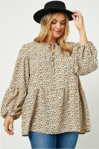 I Spy- plus size tie front puff sleeve blouse - Esme and Elodie
