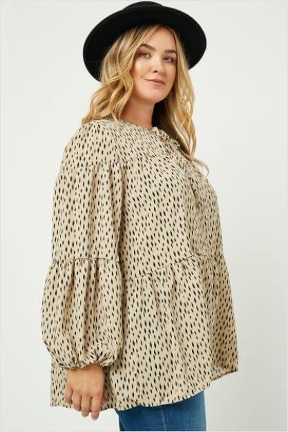 I Spy- plus size tie front puff sleeve blouse - Esme and Elodie