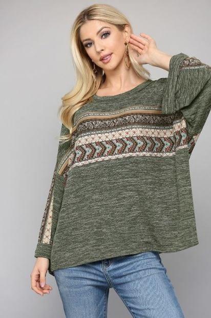 In the Woods- pattern knit jersey knit top with folded sleeves - Esme and Elodie