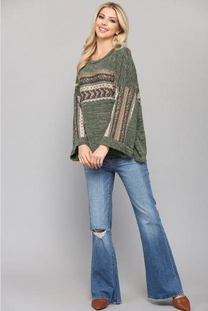 In the Woods- pattern knit jersey knit top with folded sleeves - Esme and Elodie